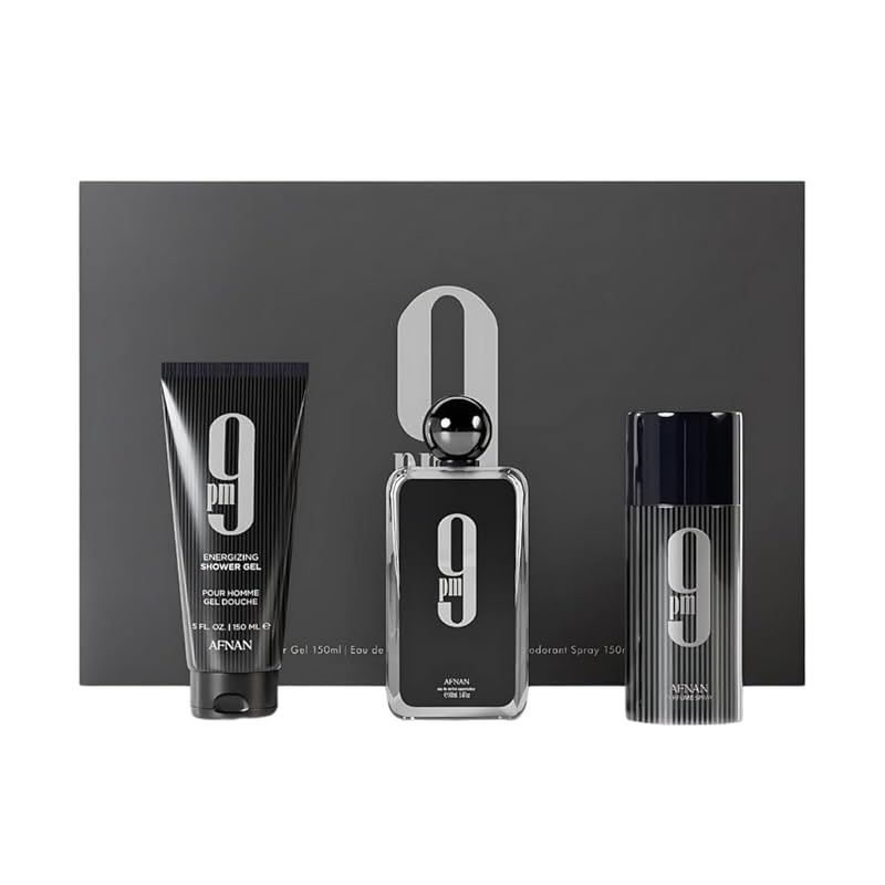 Afnan 9 Pm Men's 3-Piece Gift Set Eau De Parfum, Shower Gel & Deodoran